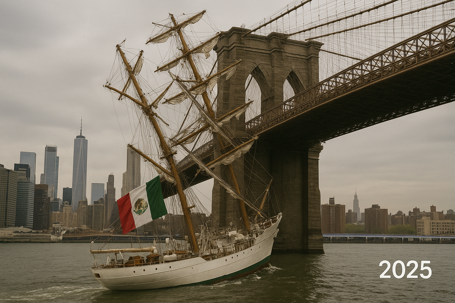 Navio mexicano colide com ponte do Brooklyn em NY e deixa mortos