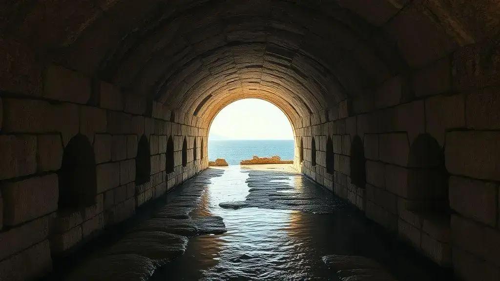 O túnel de 1.300 metros que conecta terra e mar O túnel de 1.300 metros que conecta terra e mar