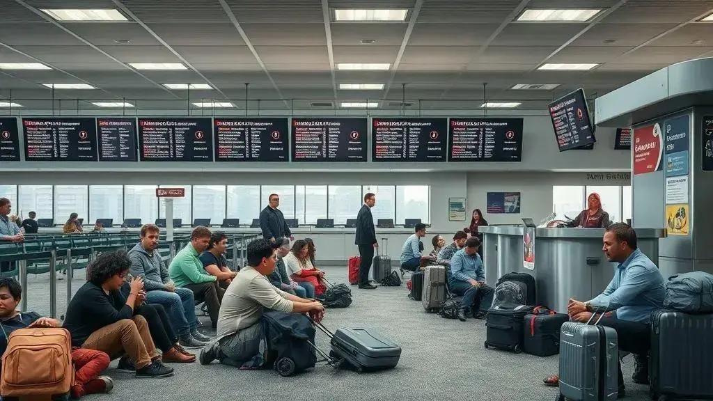 Passageiros enfrentam atrasos significativos e cancelamentos Passageiros enfrentam atrasos significativos e cancelamentos