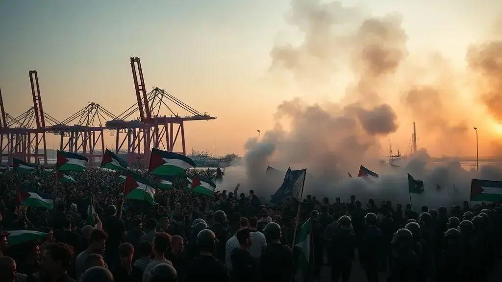 Protestos pró-Palestina na Itália bloqueiam portos e causam confrontos