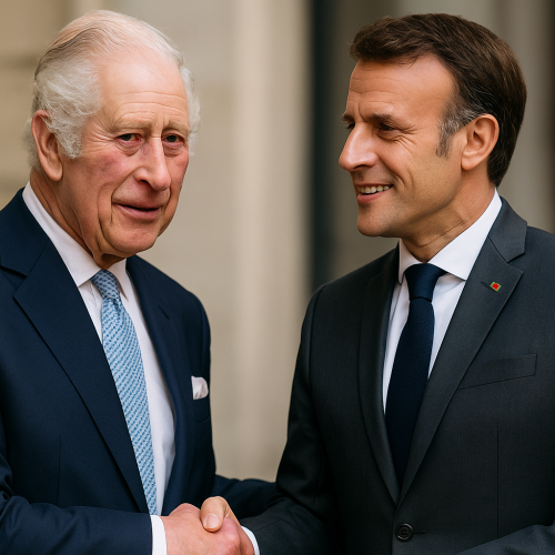 Rei Charles III aparece com olho vermelho em recepção a Macron no Reino Unido