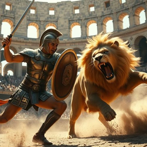 {"prompt":"A rare historical scene depicting a Roman gladiator in intense combat with a ferocious lion inside an ancient amphitheater, illuminated by dramatic sunlight filtering through the open arena. The gladiator, clad in ornate armor with detailed engravings, wields a gladius and a shield, exhibiting a mixture of determination and desperation. The powerful lion, mid-pounce with its muscular body tensed, roars fiercely, its golden mane swirling. Dust and debris kick up around them, emphasizing the chaos of the moment. The background features the towering stone walls of the Colosseum filled with spectators, their expressions ranging from awe to fear. The scene captures a raw, vivid atmosphere of life-and-death confrontation, combining historical authenticity with a dynamic, cinematic style reminiscent of classical Roman artwork.nnEvidencia rara: gladiador romano foi atacado por leao","originalPrompt":"Evidencia rara: gladiador romano foi atacado por leao","width":1280,"height":720,"seed":44,"model":"flux","enhance":true,"nologo":true,"negative_prompt":"worst quality, blurry","nofeed":false,"safe":false,"isMature":false,"isChild":false}