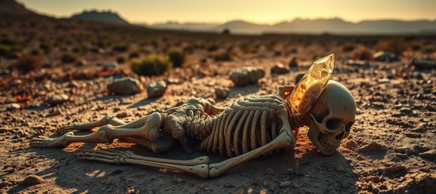 {"prompt":"An archaeological scene set in a prehistoric landscape at dawn, showing a rugged terrain with sparse vegetation and distant mountains. In the foreground, a reconstructed ancient human figure lies motionless on the ground, with visible stone tools nearby. A close-up of a sharply chipped quartz projectile point embedded in the skeleton's shoulder highlights the evidence of violence. Soft morning light casts long shadows, emphasizing the gritty textures of the fossilized remains and the speckled stones. The atmosphere evokes both mystery and significance, illustrating the earliest known evidence of human conflict from twelve thousand years ago with an emphasis on raw, natural materials and a sense of ancient history coming to light.nnCrie uma imagem que represente a noticia da descoberta  da Evidencia mais antiga de violencia em fossil humano: projetil de quartzo matou homem ha 12 mil anos","originalPrompt":"Crie uma imagem que represente a noticia da descoberta  da Evidencia mais antiga de violencia em fossil humano: projetil de quartzo matou homem ha 12 mil anos","width":1280,"height":720,"seed":7135,"model":"flux","enhance":true,"nologo":true,"negative_prompt":"undefined","nofeed":false,"safe":false,"quality":"medium","image":[],"transparent":false,"isMature":false,"isChild":false}