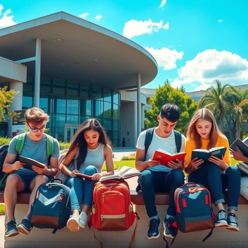 {"prompt":"A group of high school students, dressed casually, gathered outside the main entrance of UNB, studying together with backpacks open on nearby benches. The scene captures their focused expressions as they go over notes and textbooks under a bright midday sun, with the university's iconic modern architecture and lush greenery in the background. The atmosphere is vibrant yet tense, reflecting the anticipation and determination of young minds gearing up for university entrance exams. The colors are lively, with shades of blue, green, and orange emphasizing both the natural environment and youthful energy. Soft sunlight filters through scattered clouds, creating a hopeful and energetic mood.nnCrie uma imagem que represente estudantes do ensino medio se preparando para o vestibular na UNB","originalPrompt":"Crie uma imagem que represente estudantes do ensino medio se preparando para o vestibular na UNB","width":1280,"height":720,"seed":7133,"model":"flux","enhance":true,"nologo":true,"negative_prompt":"undefined","nofeed":false,"safe":false,"quality":"medium","image":[],"transparent":false,"isMature":false,"isChild":false}