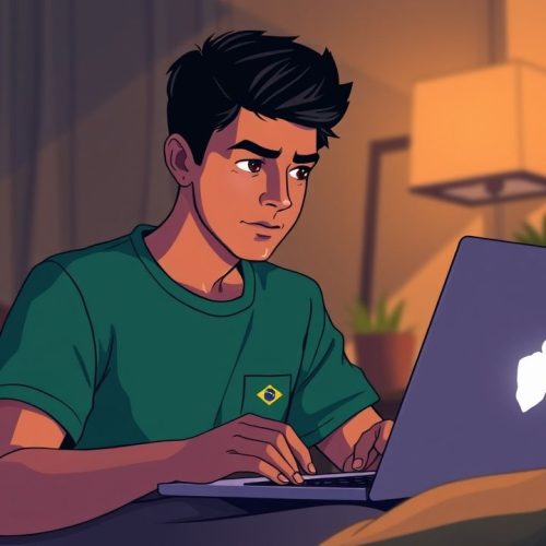 {"prompt":"Create an illustration of a young Brazilian man looking intently at a laptop screen displaying the ENEM website as he checks his essay score. The setting is a cozy, softly lit room with warm tones, evoking anticipation and curiosity. The young man wears casual clothes typical of Brazilian youth, with subtle cultural elements like a small Brazilian flag patch on his shirt. The laptop screen glows gently in the dim environment, highlighting the webpage with the ENEM logo and the essay score prominently shown. The overall atmosphere conveys a mix of hope, nervousness, and relief.nnFaca a imagem de um jovem brasileiro verificando o site do ENEM para visualizar sua nota na Redacao","originalPrompt":"Faca a imagem de um jovem brasileiro verificando o site do ENEM para visualizar sua nota na Redacao","width":1280,"height":720,"seed":665624,"model":"flux","enhance":true,"nologo":true,"negative_prompt":"worst quality, blurry","nofeed":false,"safe":false,"quality":"medium","image":[],"transparent":false,"isMature":false,"isChild":false}
