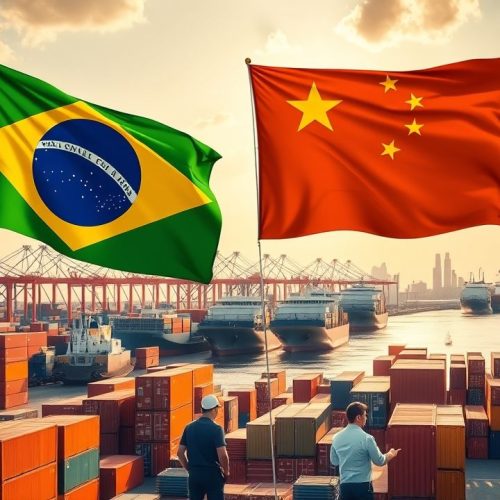 {"prompt":"Create an image showcasing the bond of friendship between Brazil and China, featuring the flags of both nations prominently displayed against the backdrop of a bustling commercial port. The scene is alive with cargo ships being loaded and unloaded, surrounded by vibrant shipping containers in an array of colors, reflecting the lively atmosphere of international trade. Golden sunlight casts warm tones over the scene, enhancing the dynamic interaction of men and women from diverse backgrounds working together harmoniously. The mood is one of collaboration and unity, symbolizing the flourishing relationship between the two cultures, interspersed with hints of Brazilian and Chinese architecture visible in the distance.nnFaca uma imagem que represente a amizade entre Brasil e China. Com a bandeira dos dois paises em um cenario de porto comercial movimentado. ","originalPrompt":"Faca uma imagem que represente a amizade entre Brasil e China. Com a bandeira dos dois paises em um cenario de porto comercial movimentado. ","width":1280,"height":720,"seed":448810955,"model":"flux","enhance":true,"nologo":true,"negative_prompt":"worst quality, blurry","nofeed":false,"safe":false,"quality":"medium","image":[],"transparent":false,"isMature":false,"isChild":false}